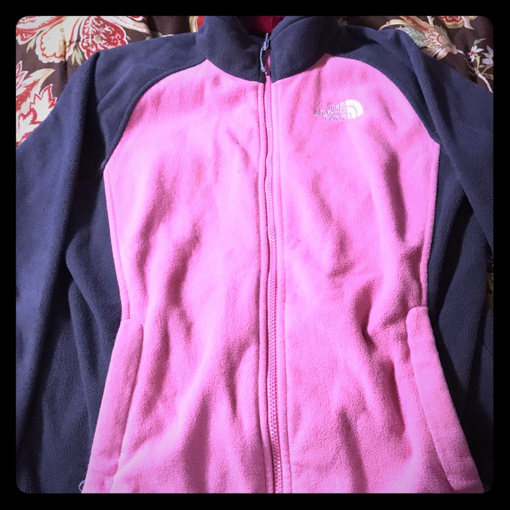 Pink and grey north face jacket